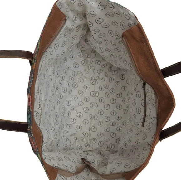 NWT Myra Bag Boho Leather & Floral Canvas Weekender Travel Bag - Picture 5 of 10